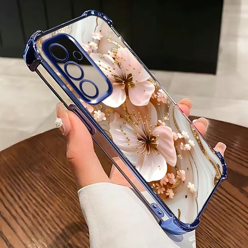 Samsung Galaxy S24 - Cover Trasparente con Fiori Elettroplaccati per